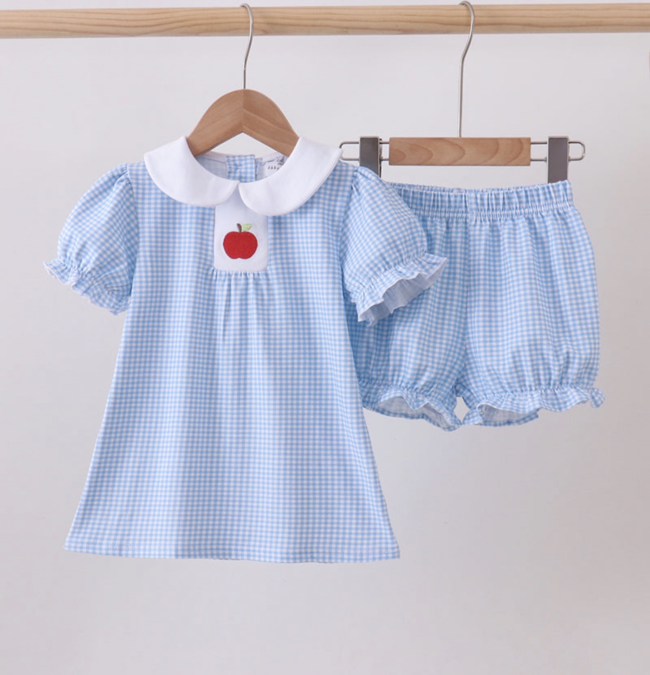Girl Gingham Apple Diaper Set