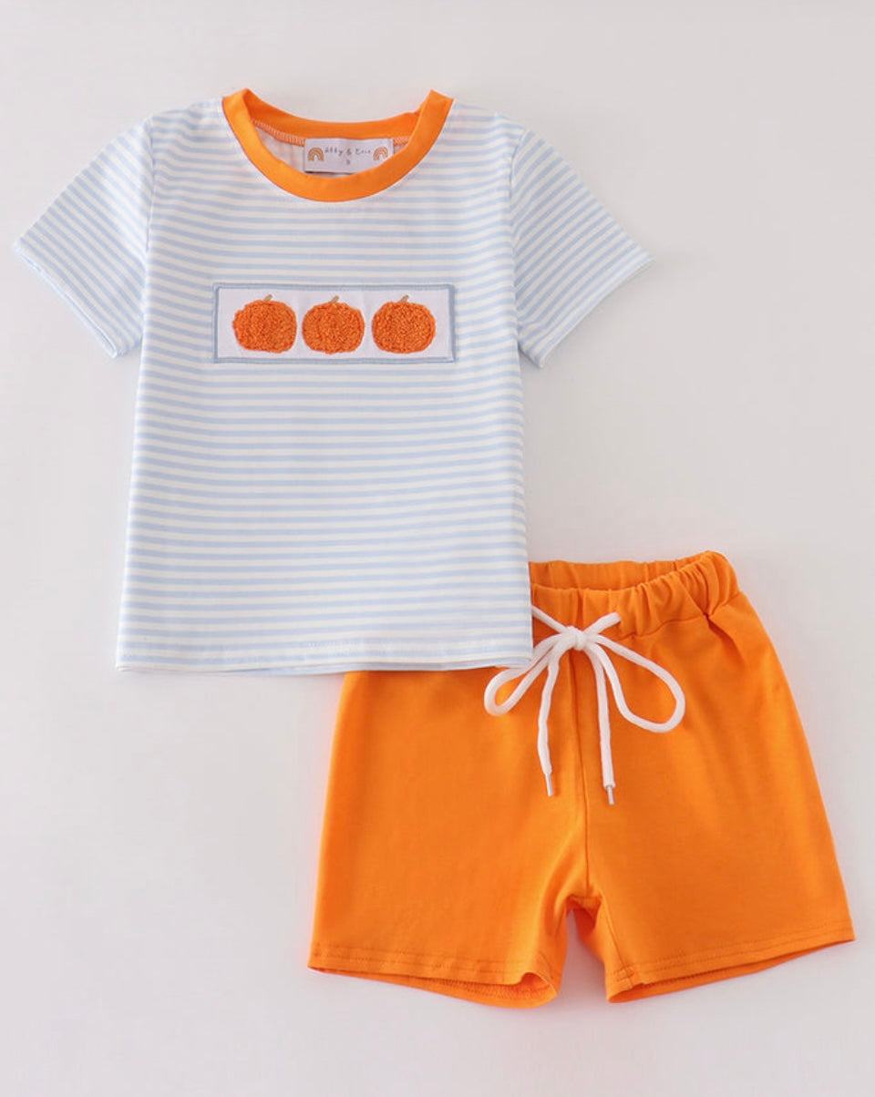 Boy French Knot Pumpkin Short Set