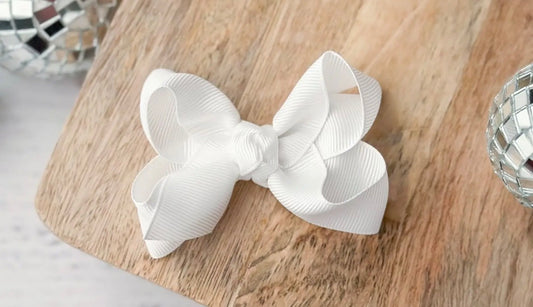 White Bow Alligator Clip 3in