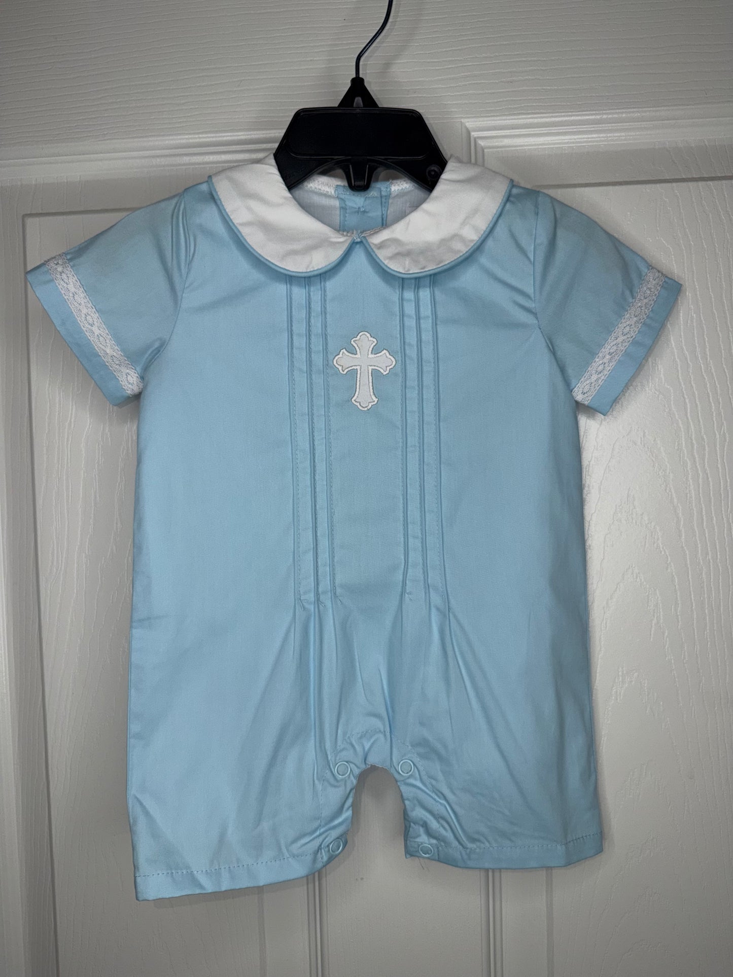 Boy Blue Embroidery Cross Romper