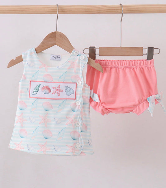 Girl Seaside Shells Diaper Set