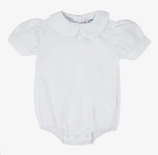 Girls White Short Sleeved Peter Pan Collar Bodysuit