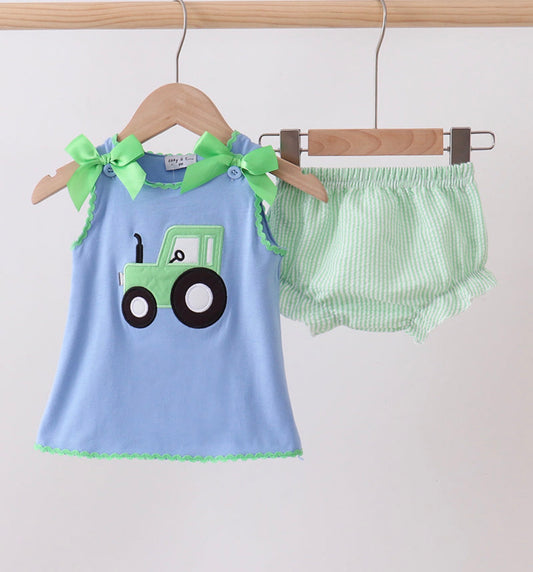 Girl Green Tractor Diaper Set