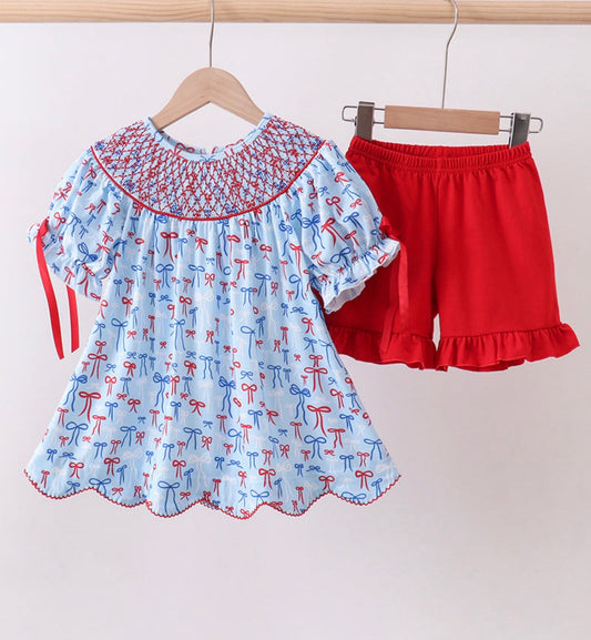 Girl Red and Blue Bow Set