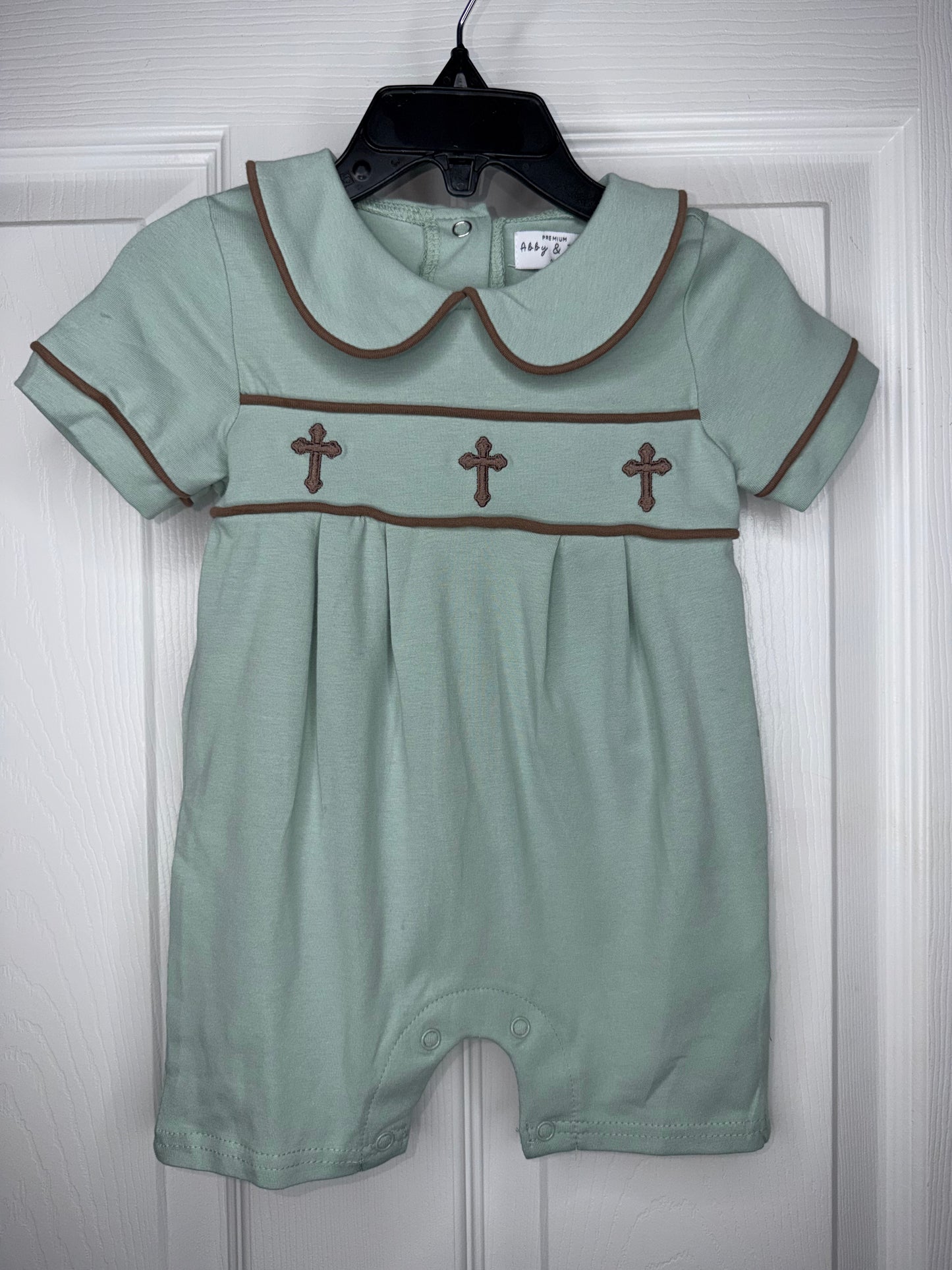Boy Sage Embroidery Cross Romper
