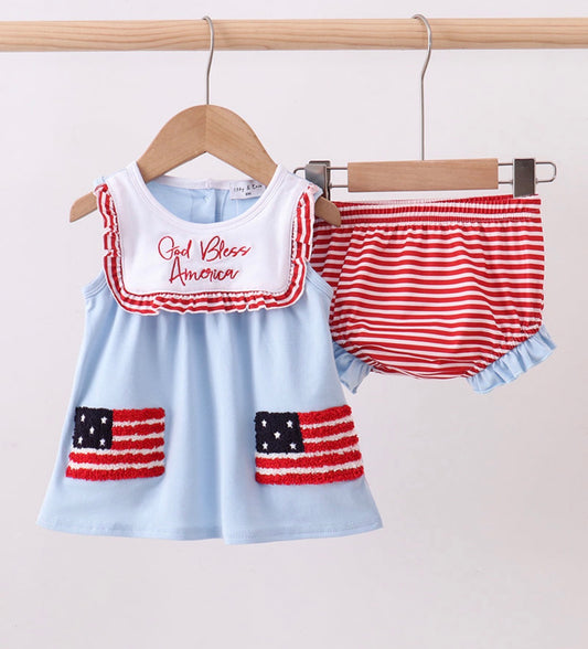 Girl God Bless America Diaper Set