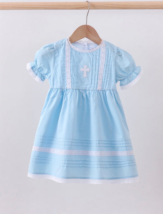Girl Blue Embroidery Cross Dress