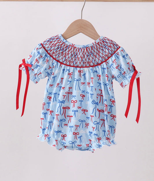 Girl Red and Blue Bow Bubble
